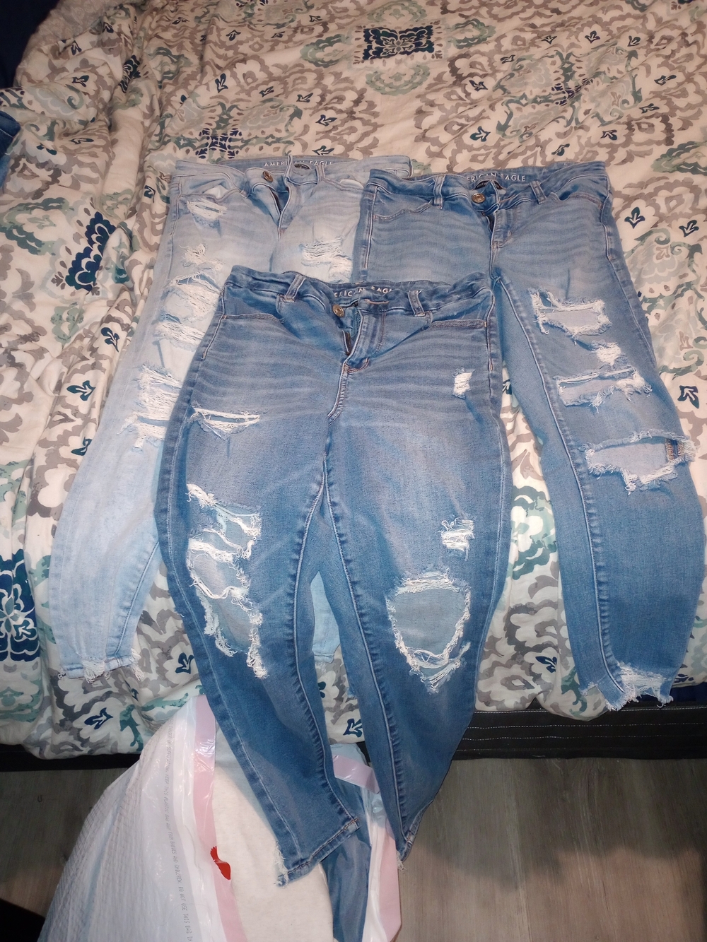American Eagle Outfitters Distressed Skinny Jeans Trio in Light and Medium Blue